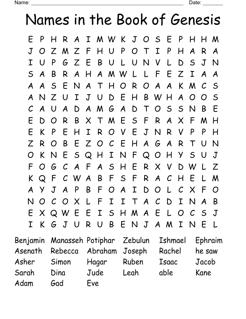 Names in the Book of Genesis Word Search