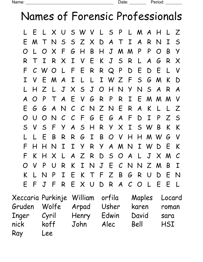 Names of Forensic Professionals Word Search