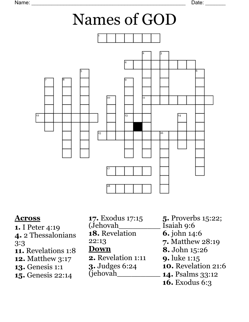 Names of GOD Crossword