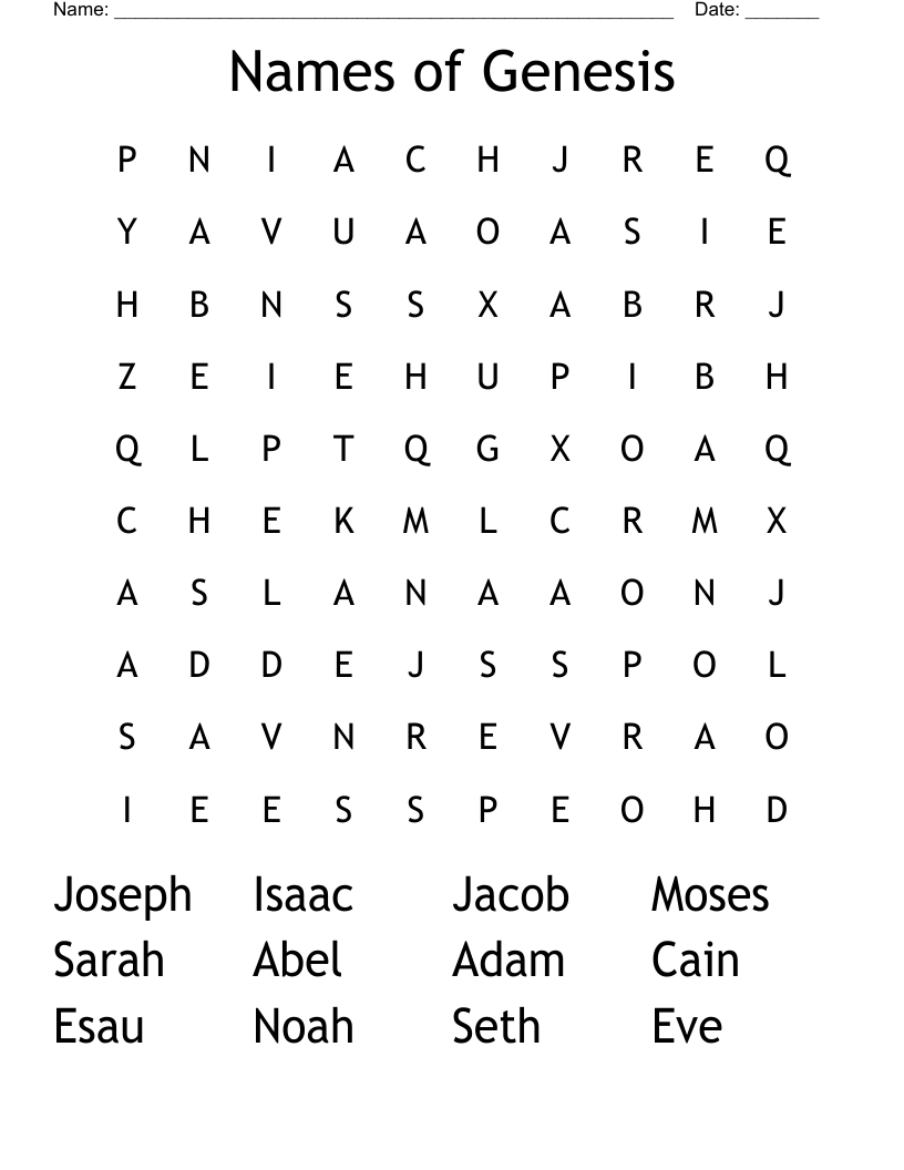 Names of Genesis Word Search