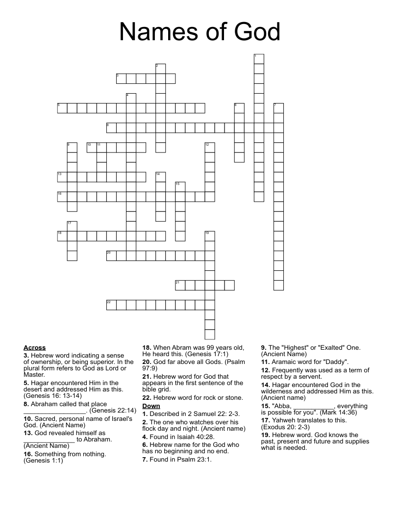 Names of God Crossword