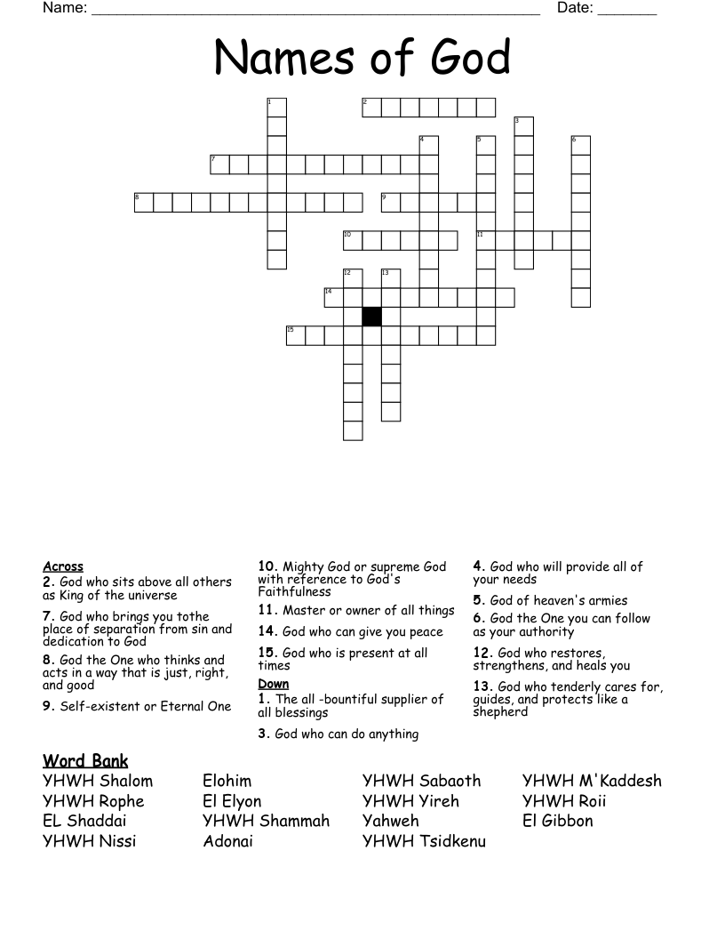 Names of God Crossword