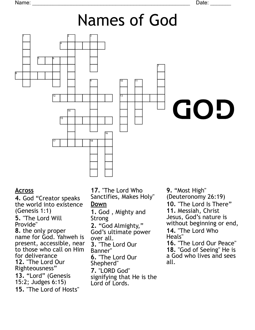 Names of God Crossword