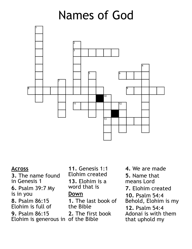 Names of God Crossword