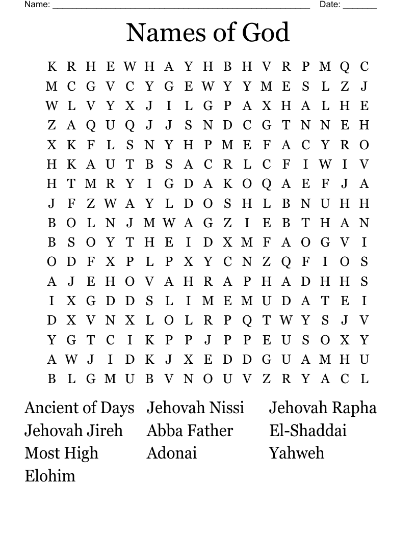 Names of God Word Search