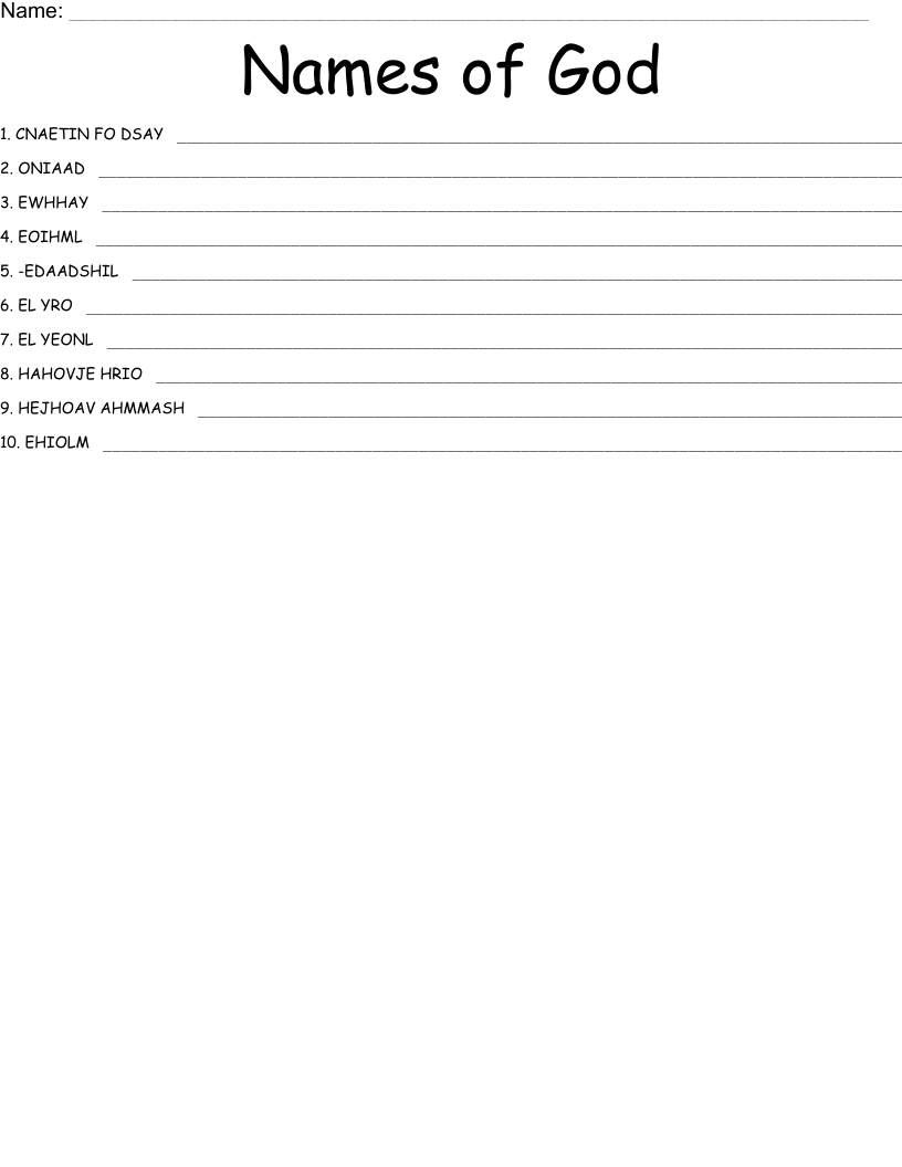 Names of God Word Scramble