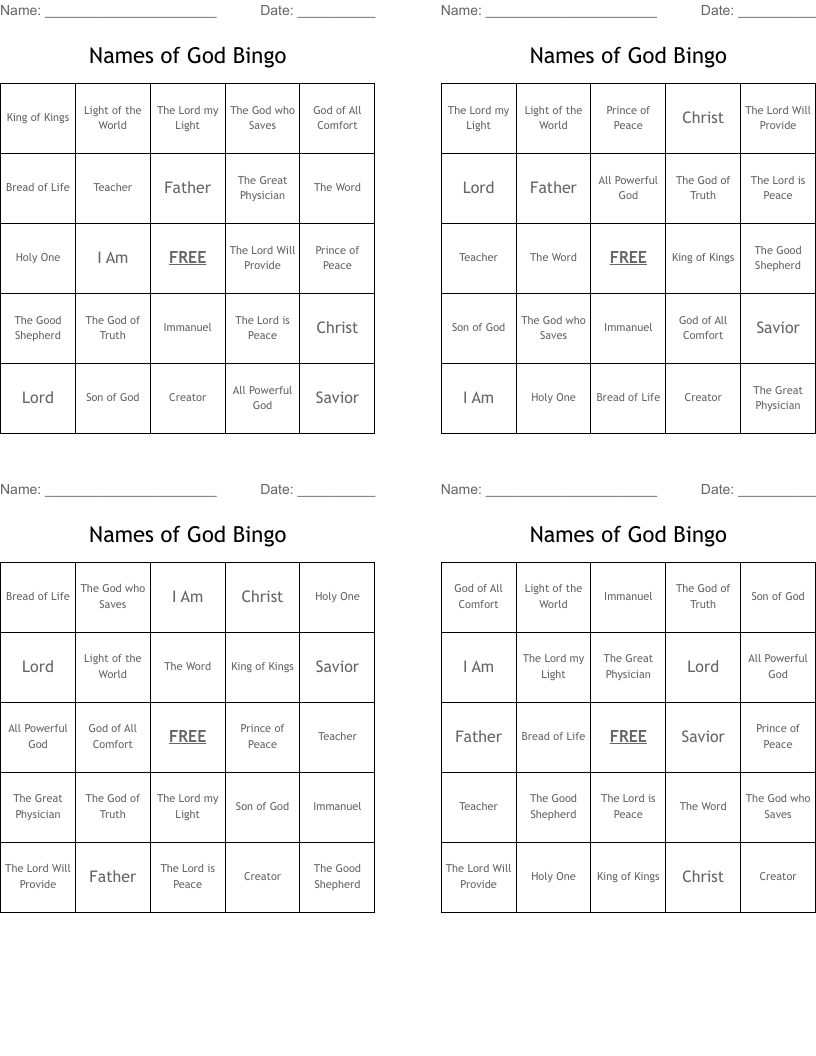Names of God Bingo
