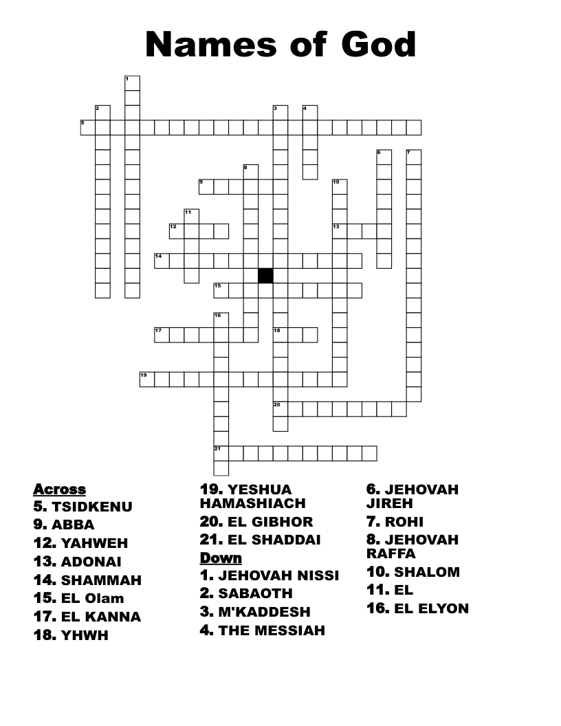 Names of God  Crossword