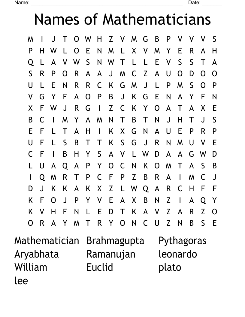Names of Mathematicians Word Search