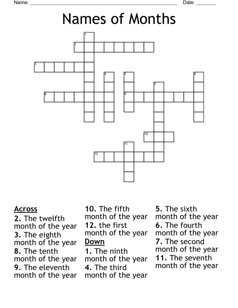 Names of Months Crossword