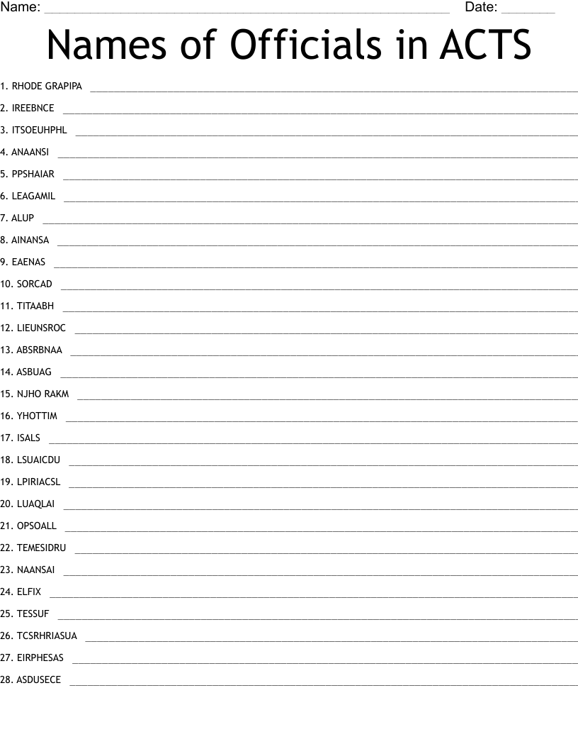 Names of Officials in ACTS Word Scramble