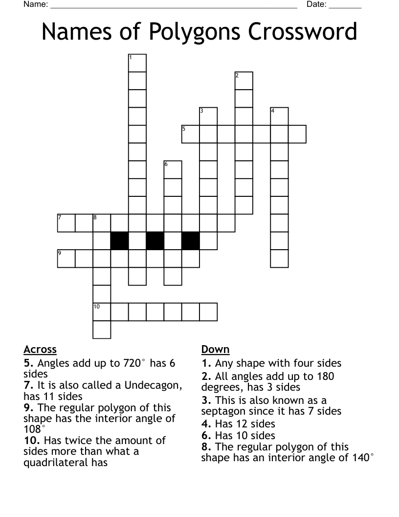 Names of Polygons Crossword