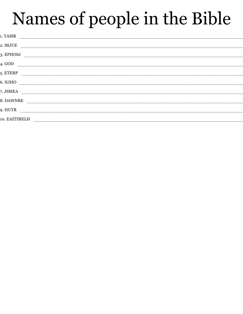 Names of people in the Bible Word Scramble