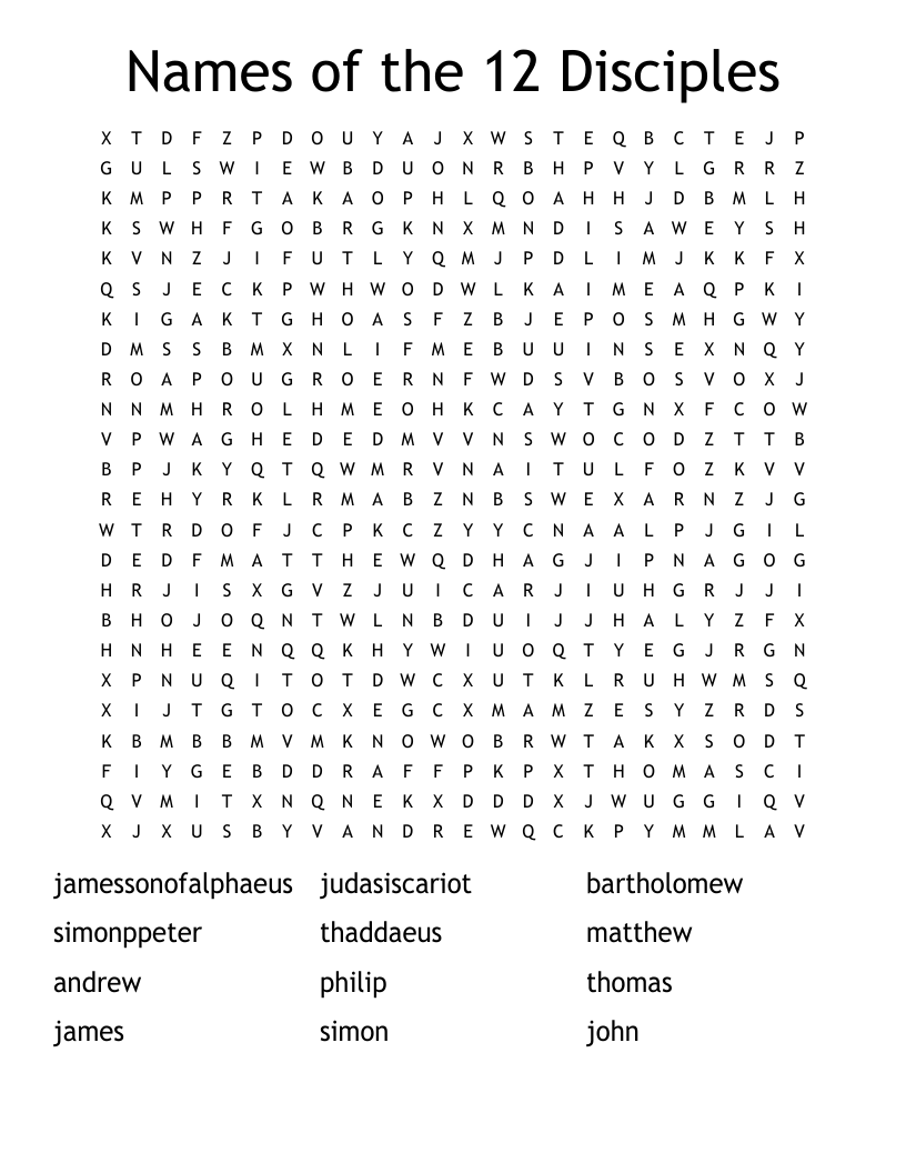 Names of the 12 Disciples Word Search