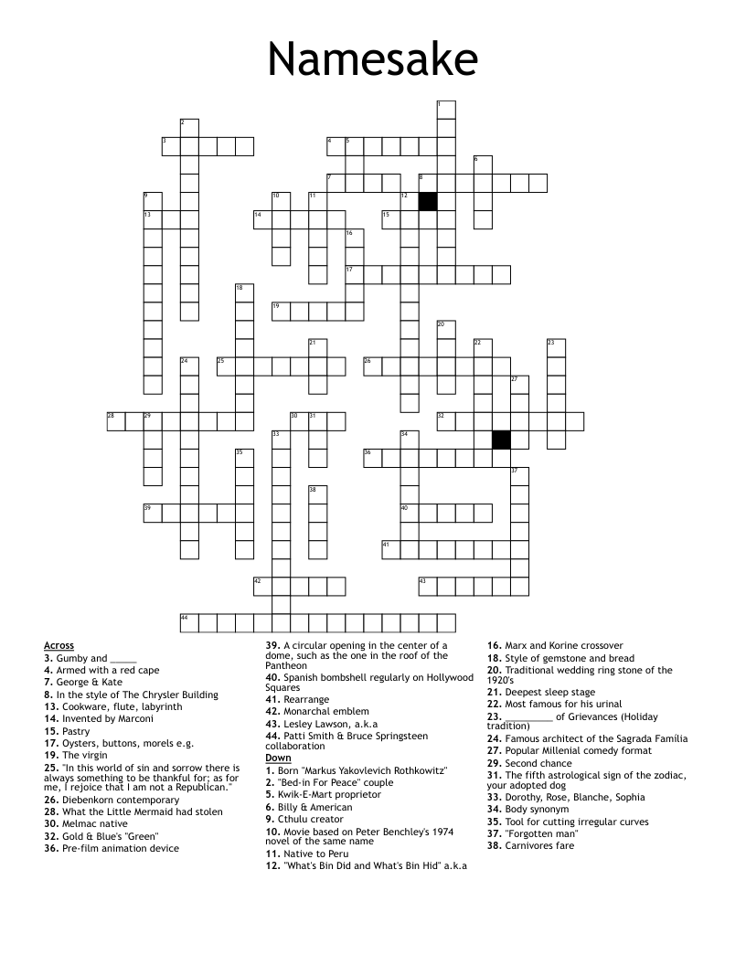 Namesake Crossword