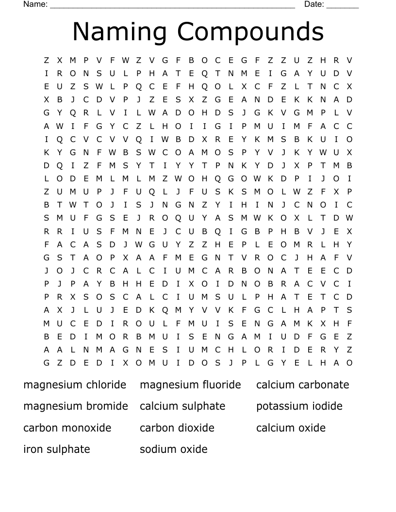 Naming Compounds Word Search
