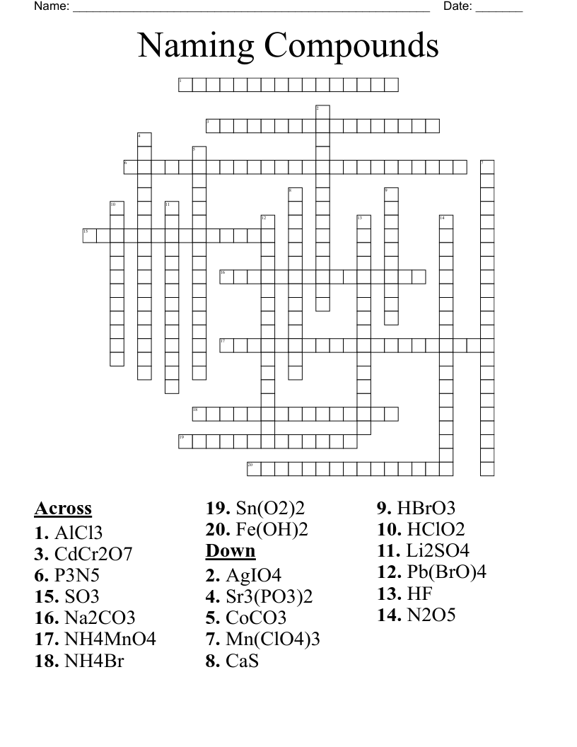 Naming Compounds Crossword