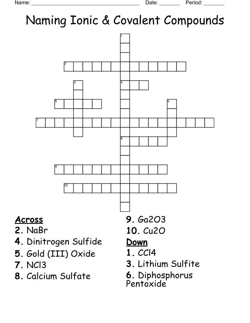 Naming Ionic & Covalent Compounds Crossword