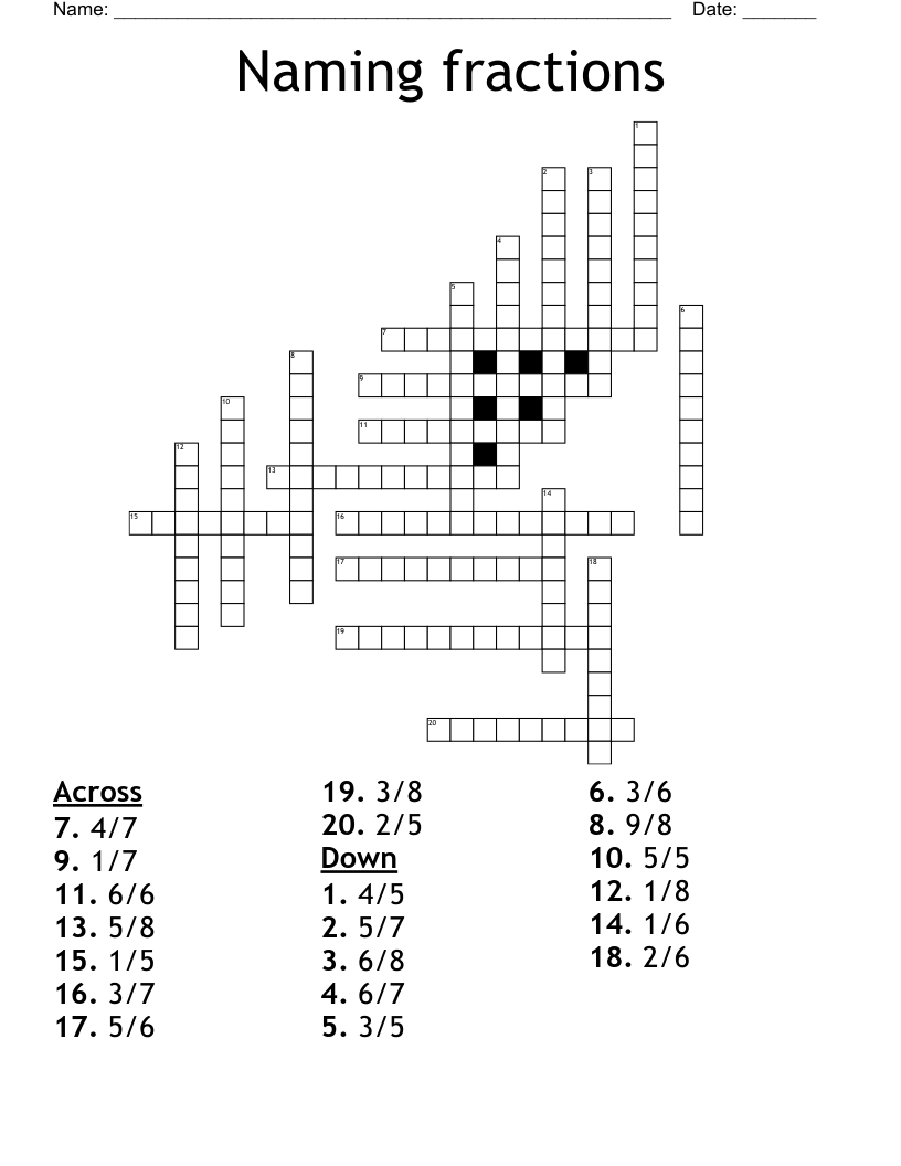Naming fractions  Crossword