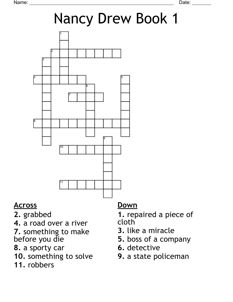 Nancy Drew Book 1 Crossword