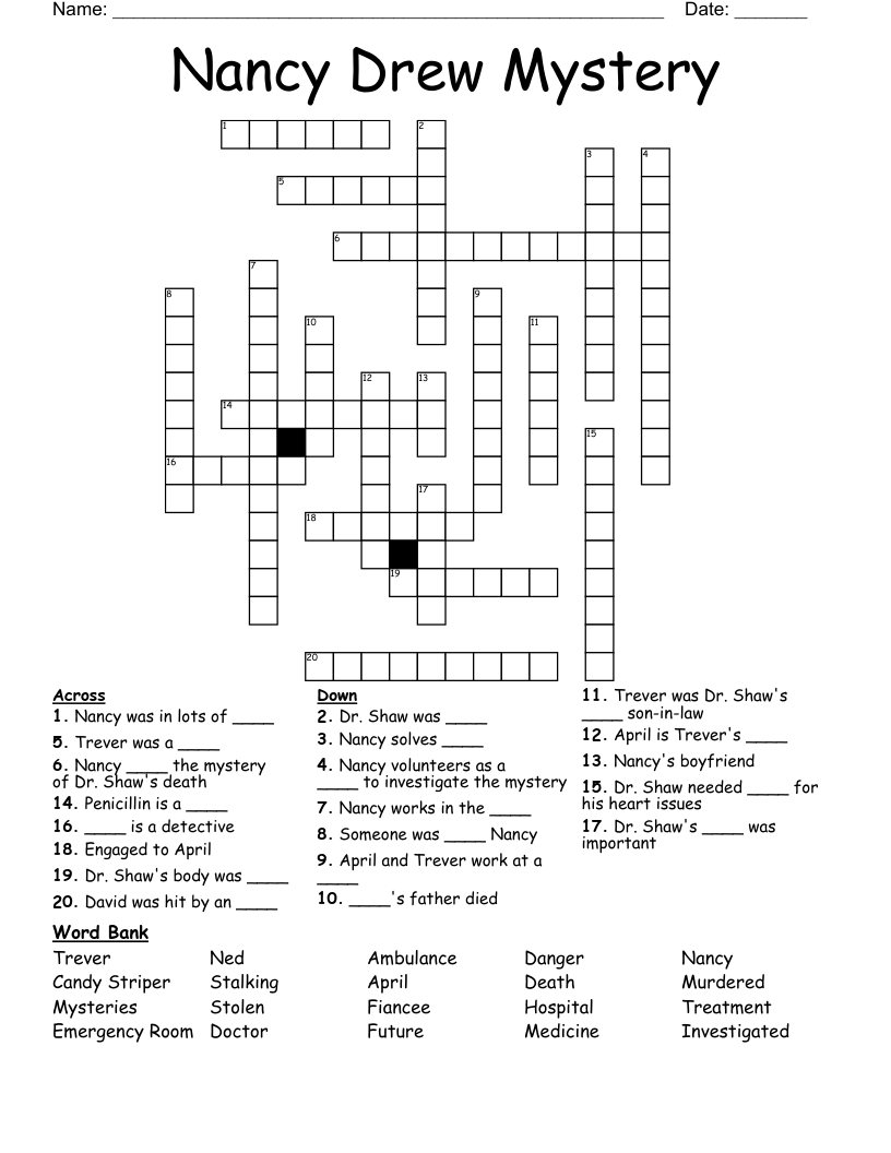 Nancy Drew Mystery Crossword