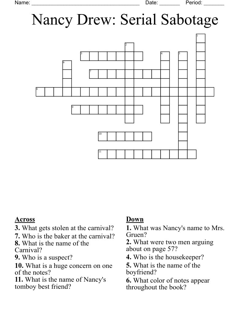 Nancy Drew: Serial Sabotage Crossword