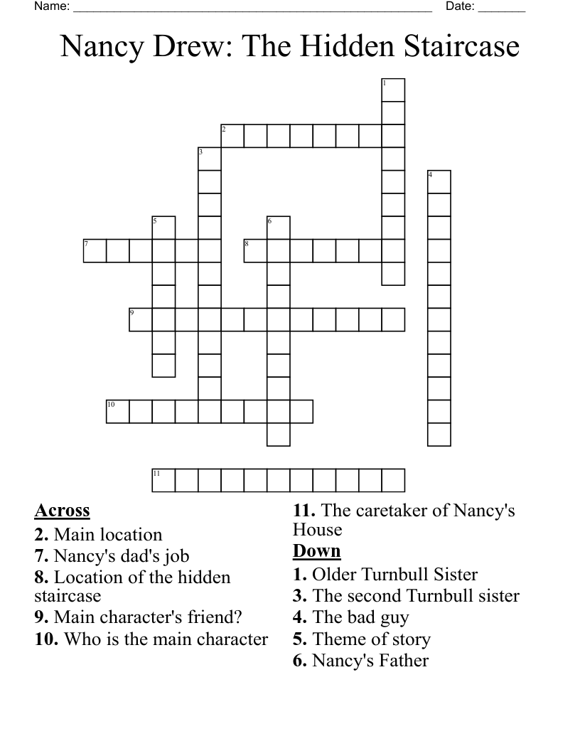 Nancy Drew: The Hidden Staircase Crossword
