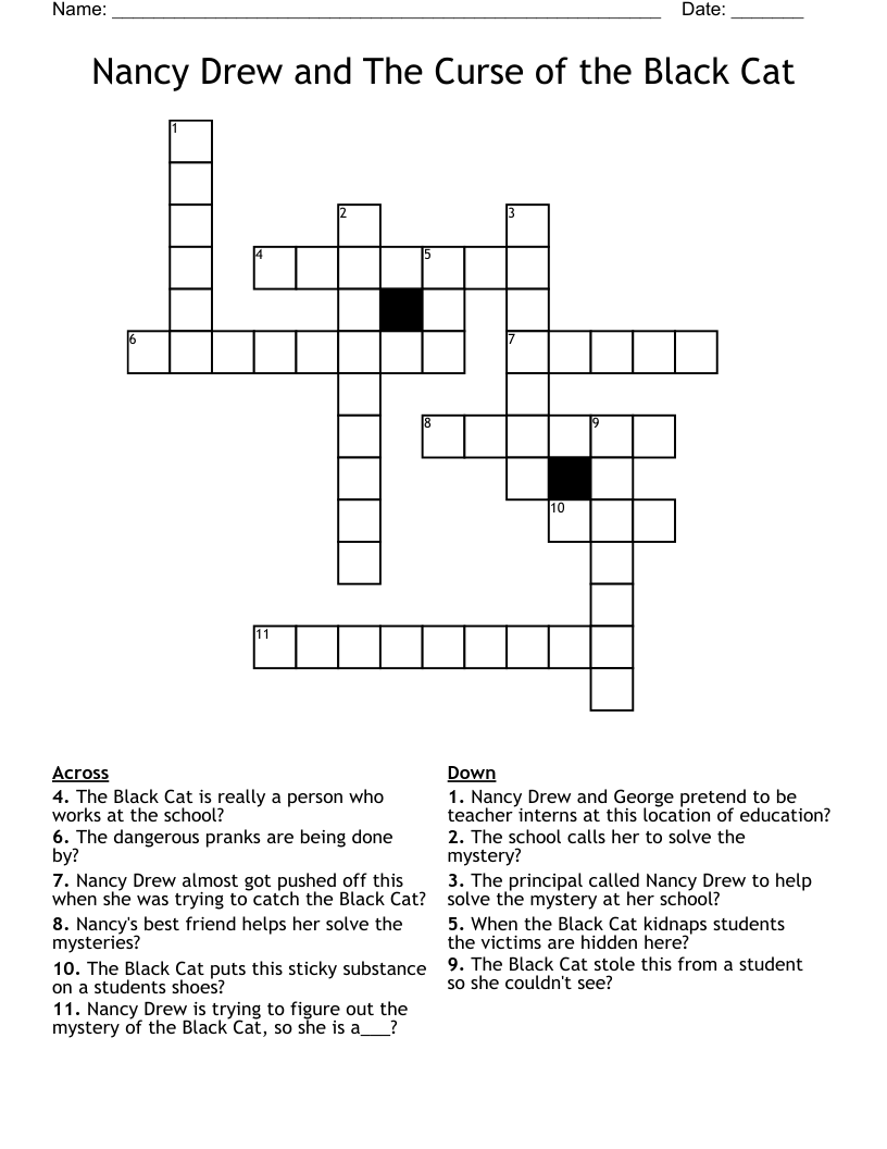 Nancy Drew and The Curse of the Black Cat Crossword