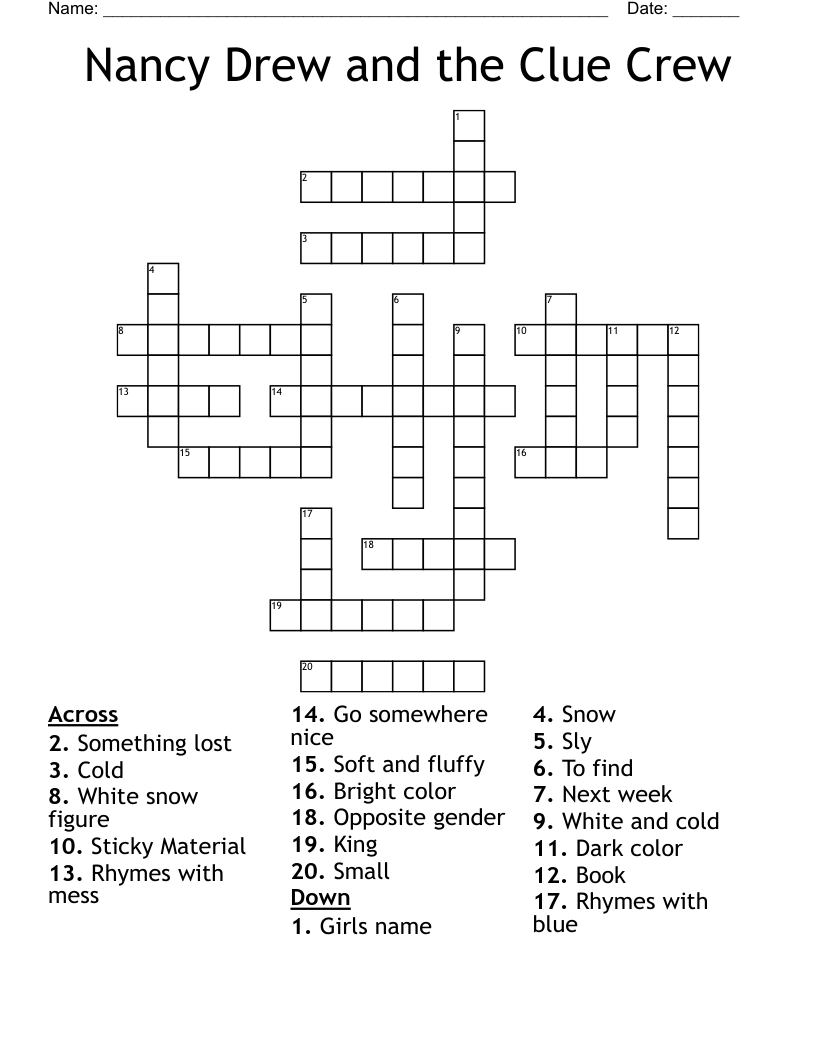 Nancy Drew and the Clue Crew Crossword