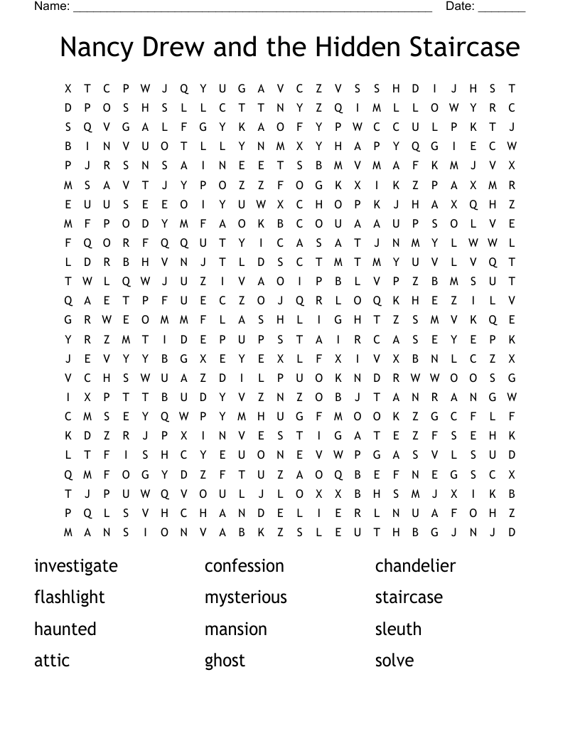 Nancy Drew and the Hidden Staircase Word Search