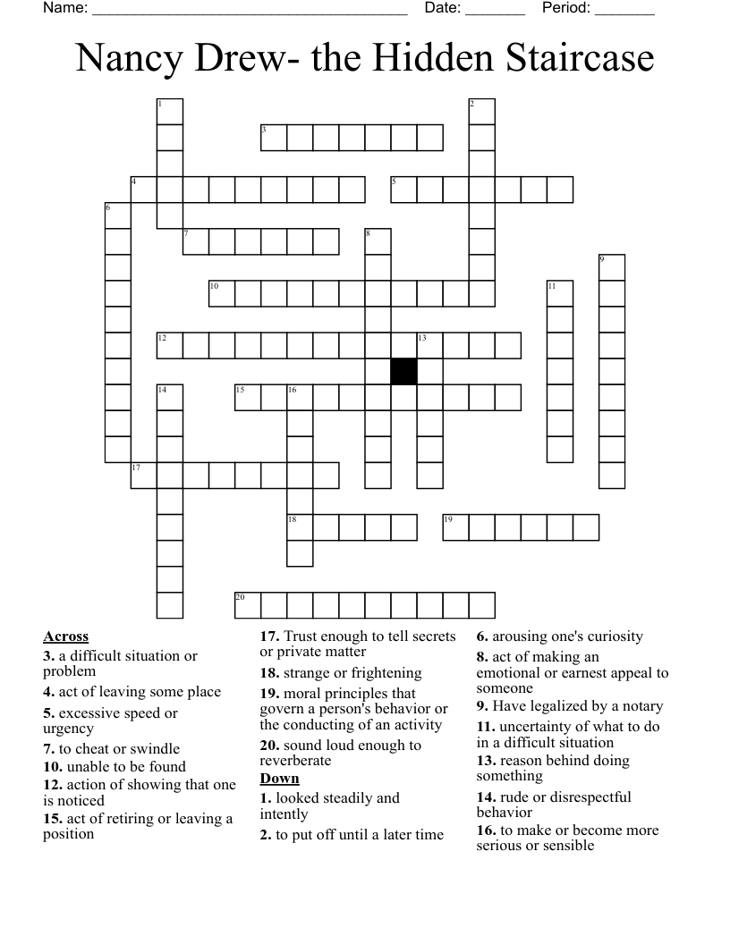 Nancy Drew- the Hidden Staircase Crossword