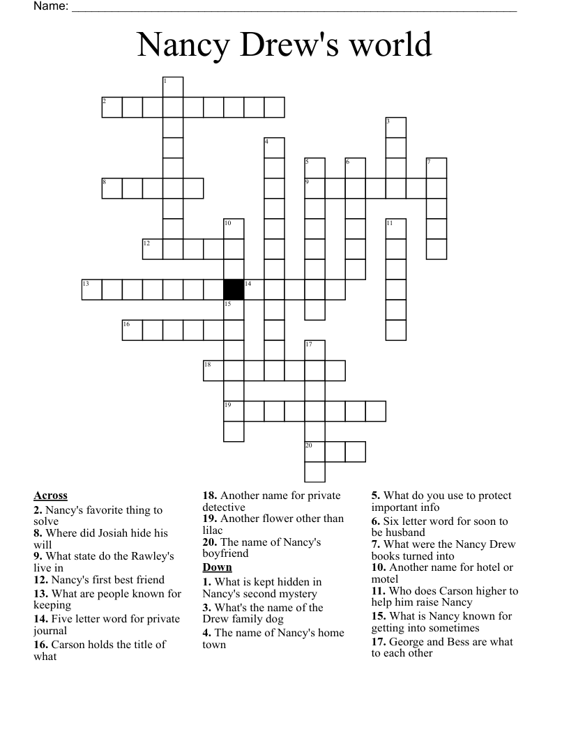 Nancy Drew's world  Crossword