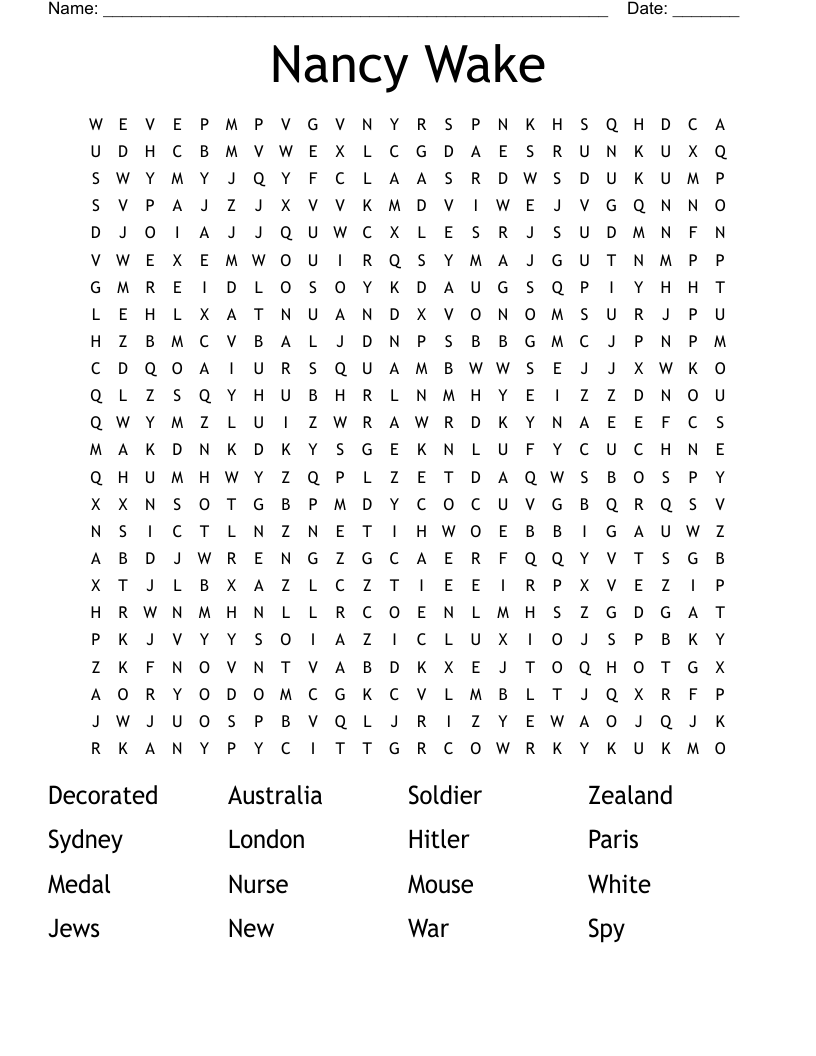 Nancy Wake Word Search