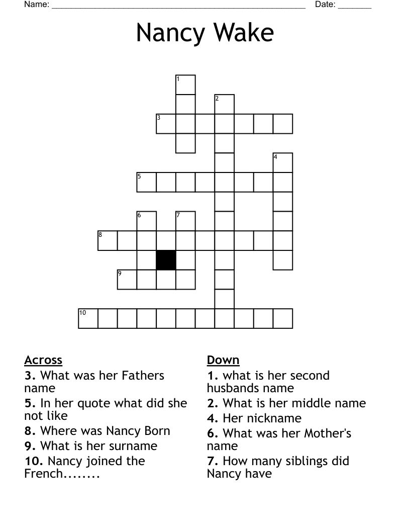 Nancy Wake Crossword