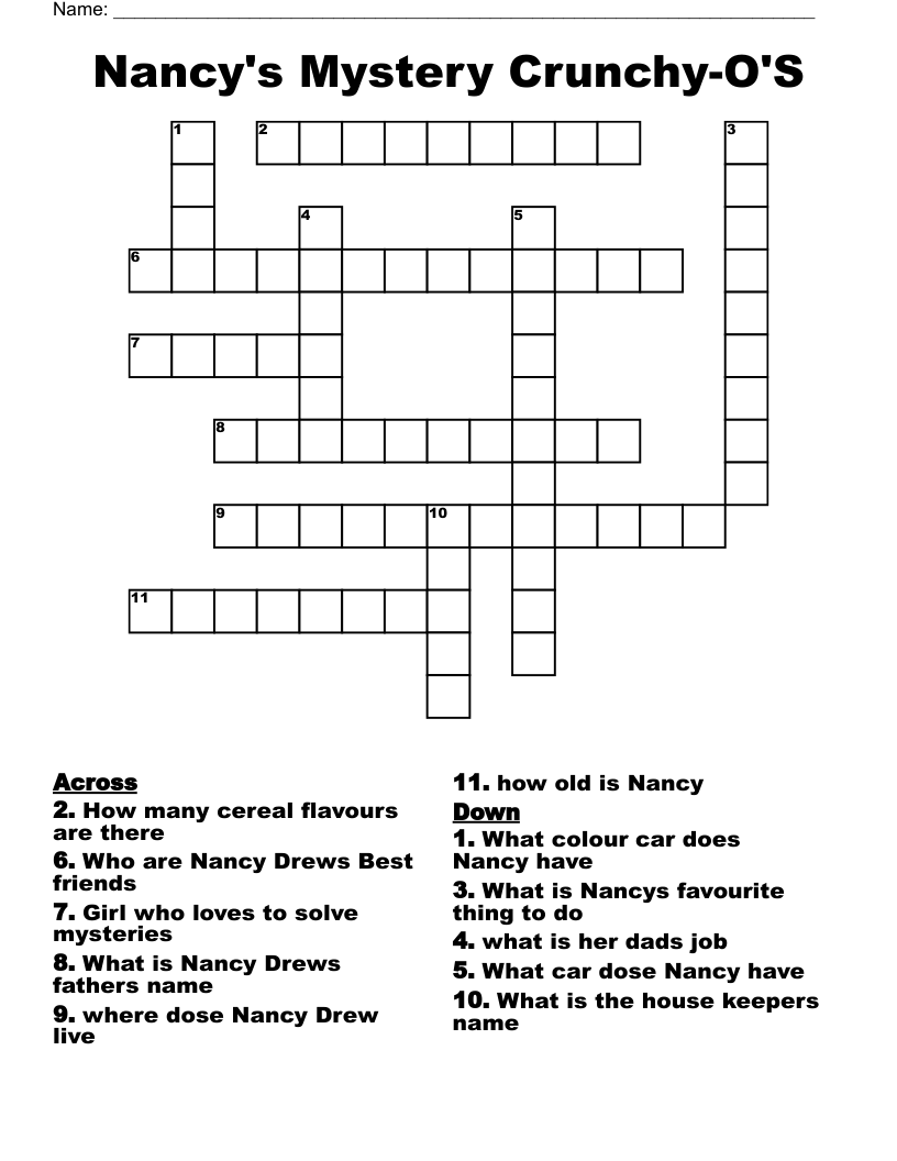 Nancy's Mystery Crunchy-O'S Crossword