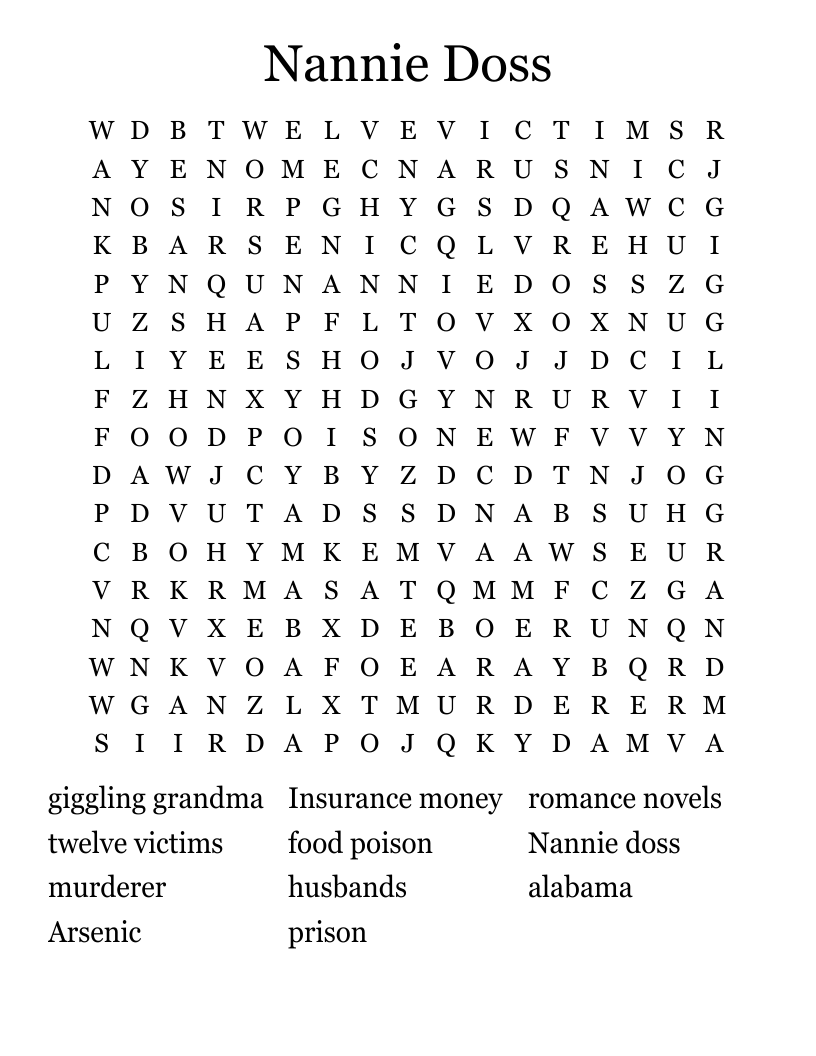 Nannie Doss Word Search