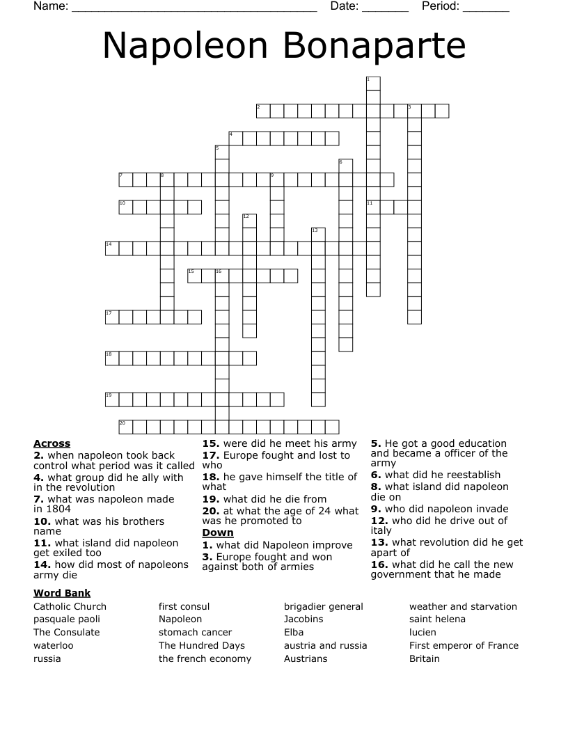 Napoleon Bonaparte Crossword