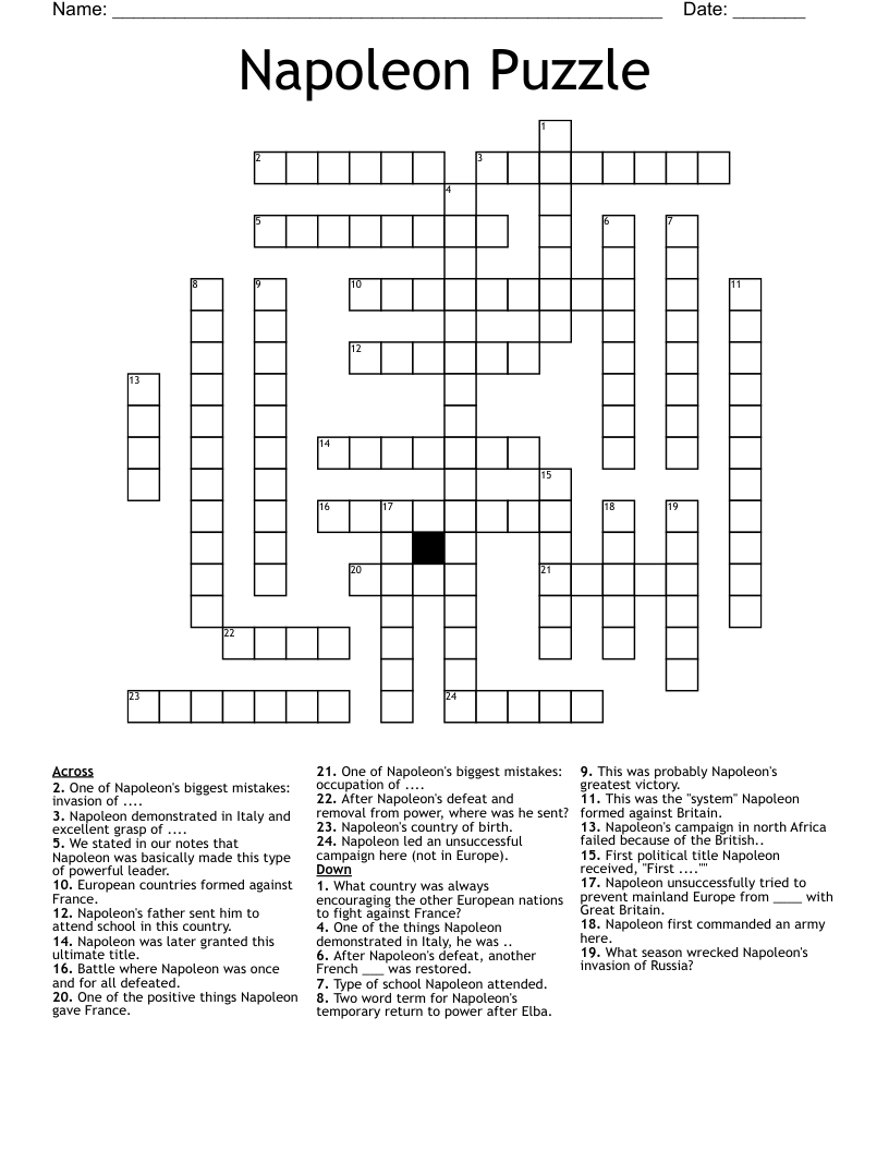 Napoleon Puzzle Crossword