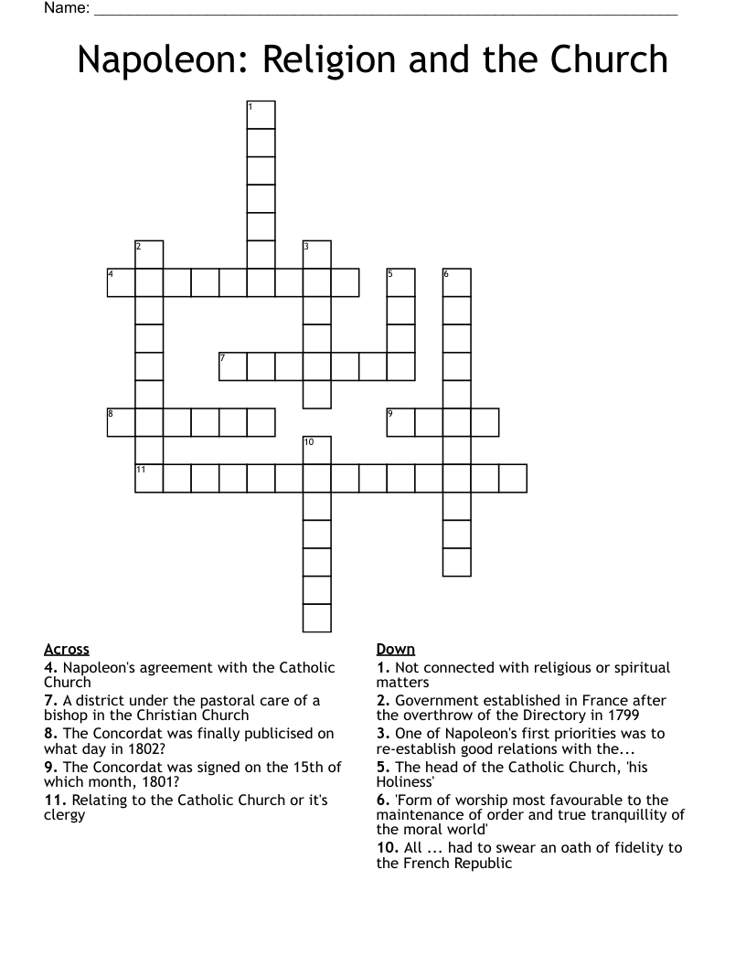 Napoleon: Religion and the Church Crossword