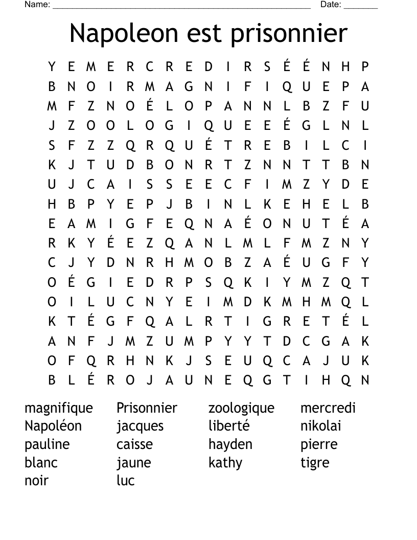 Napoleon est prisonnier Word Search