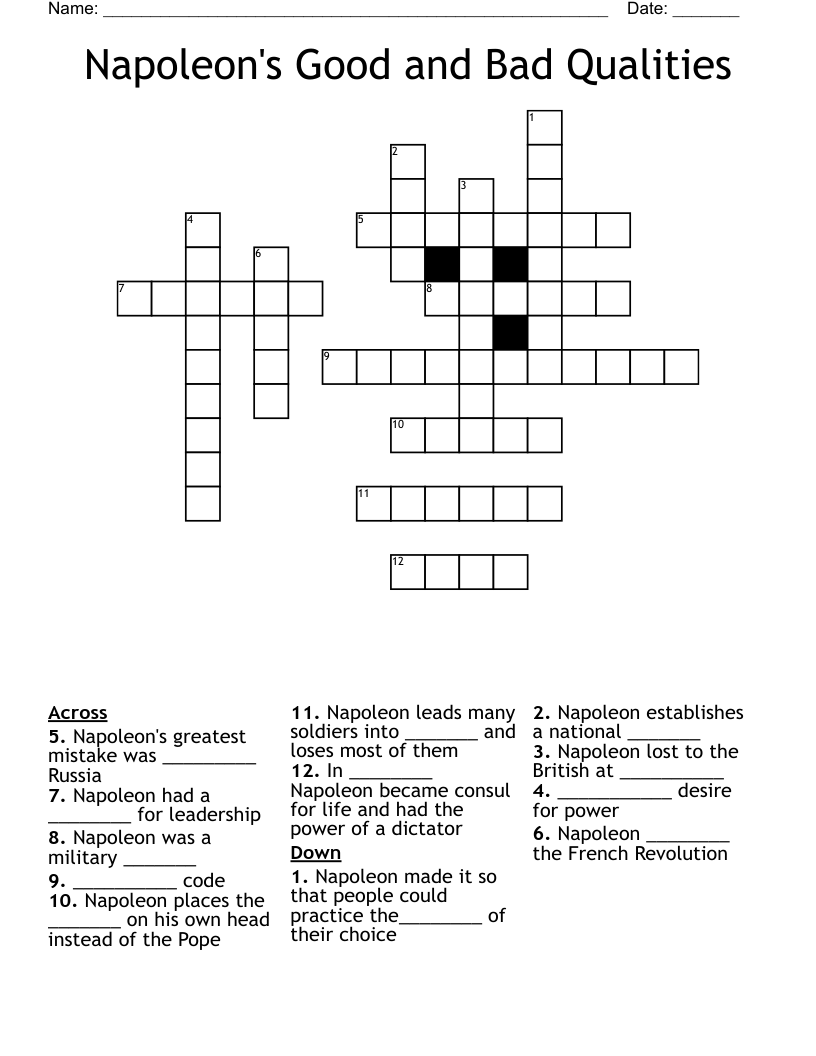 Napoleon's Good and Bad Qualities Crossword