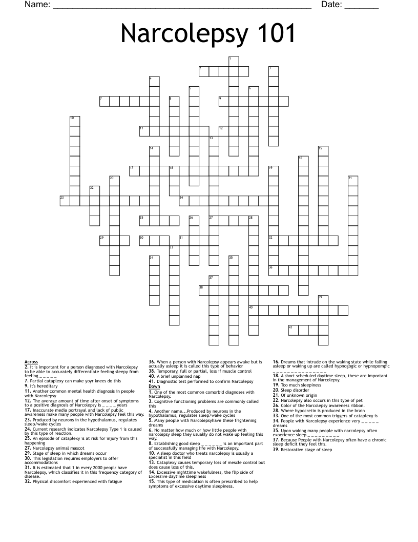 Narcolepsy 101 Crossword