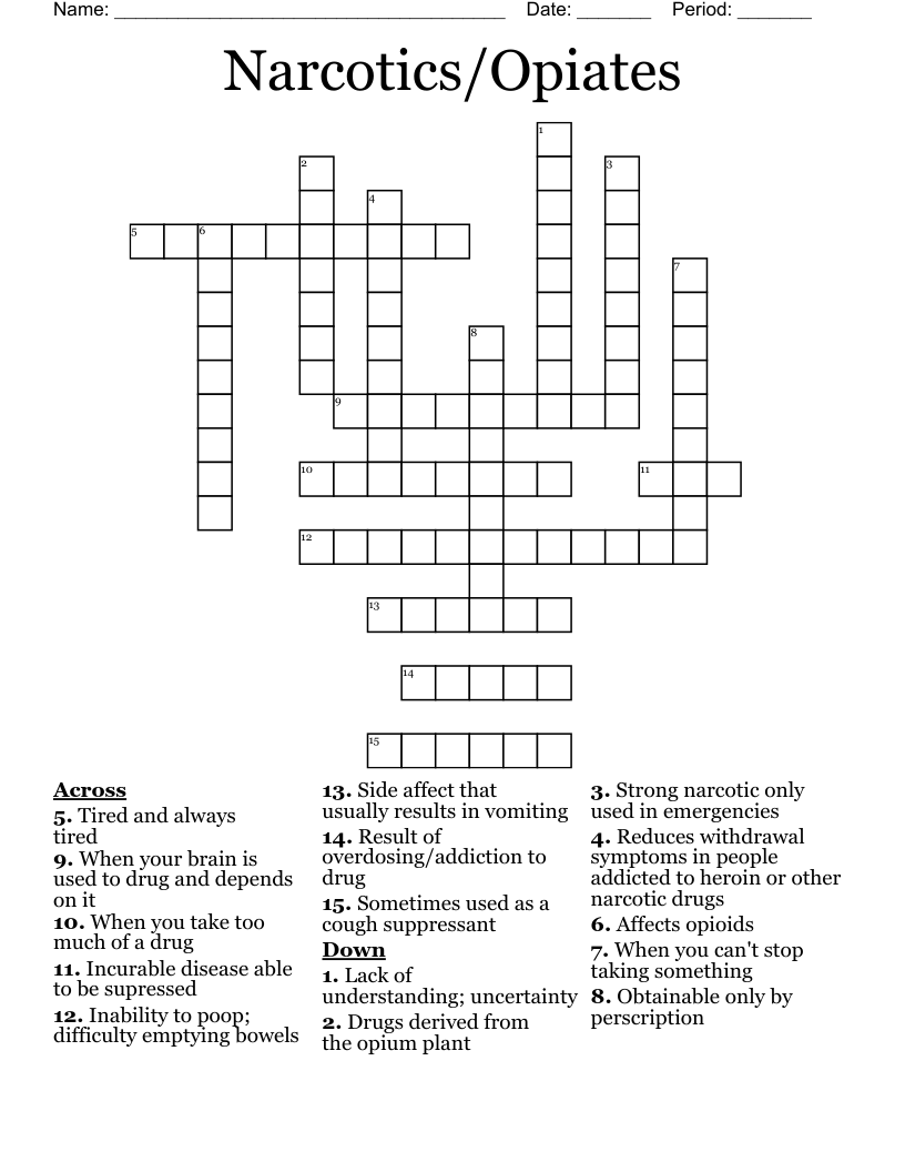 Narcotics/Opiates Crossword