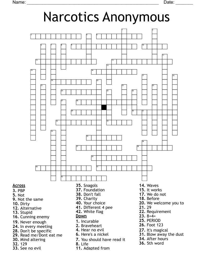 Narcotics Anonymous Crossword