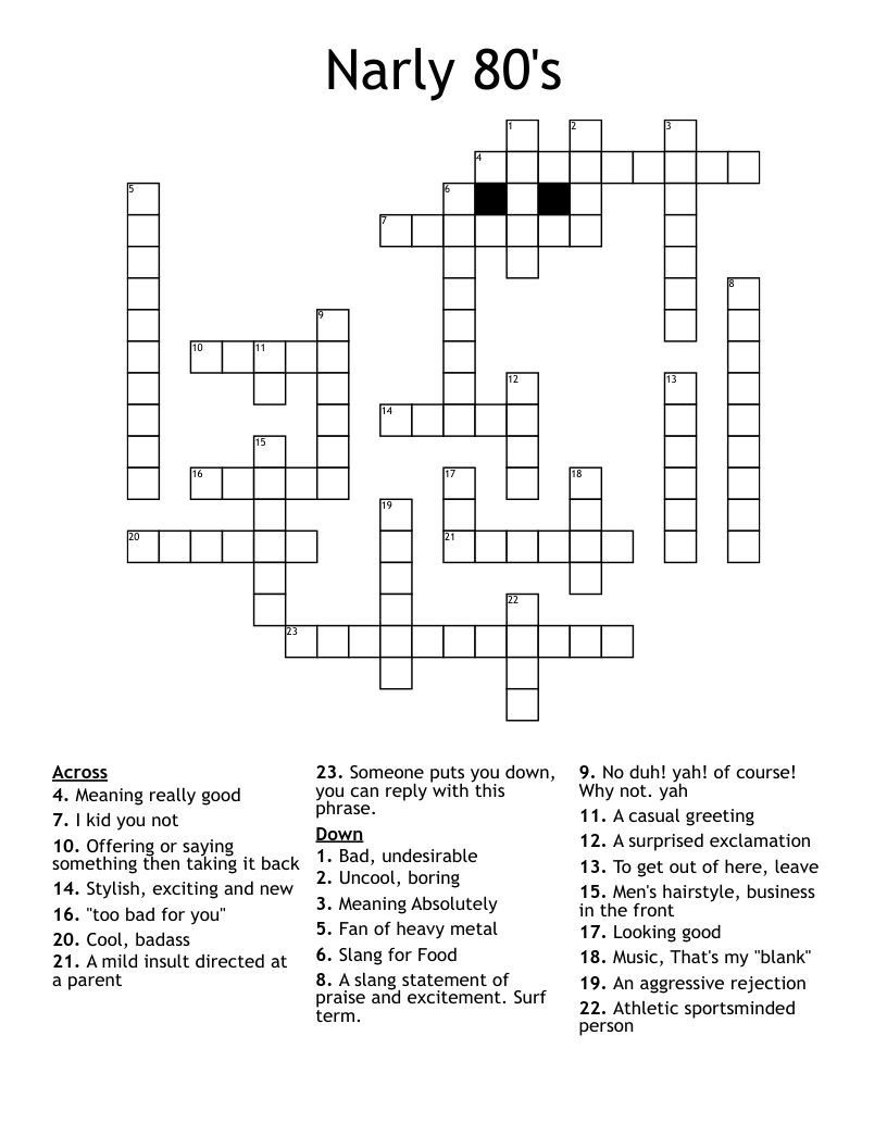 Narly 80's Crossword