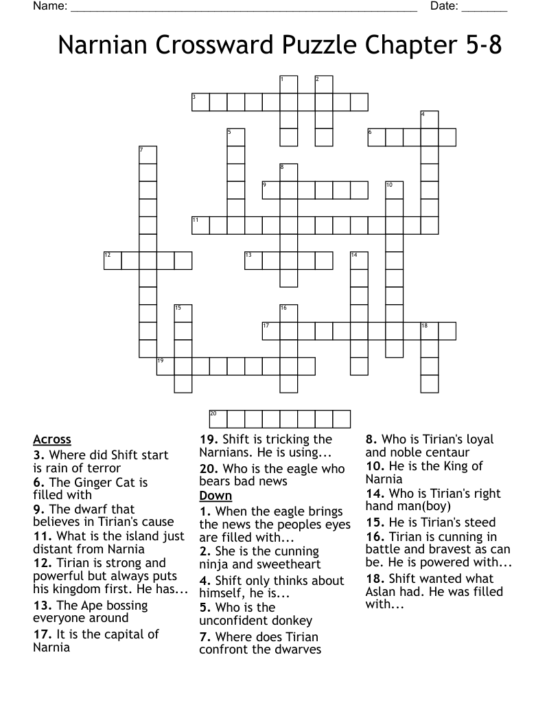 Narnian Crossward Puzzle Chapter 5-8 Crossword