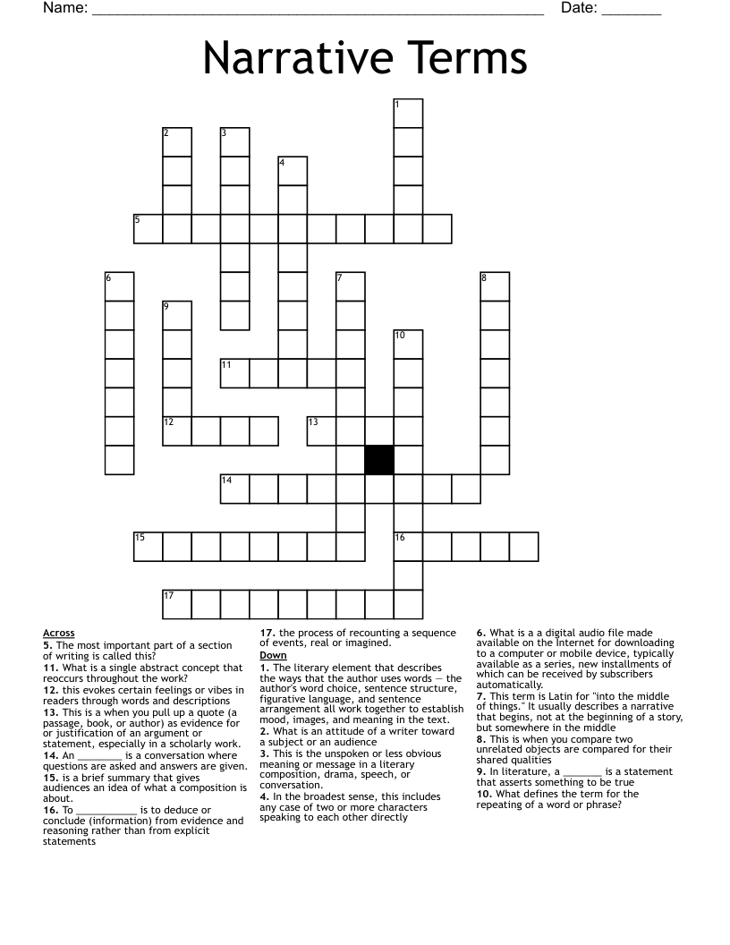 Narrative Terms Crossword