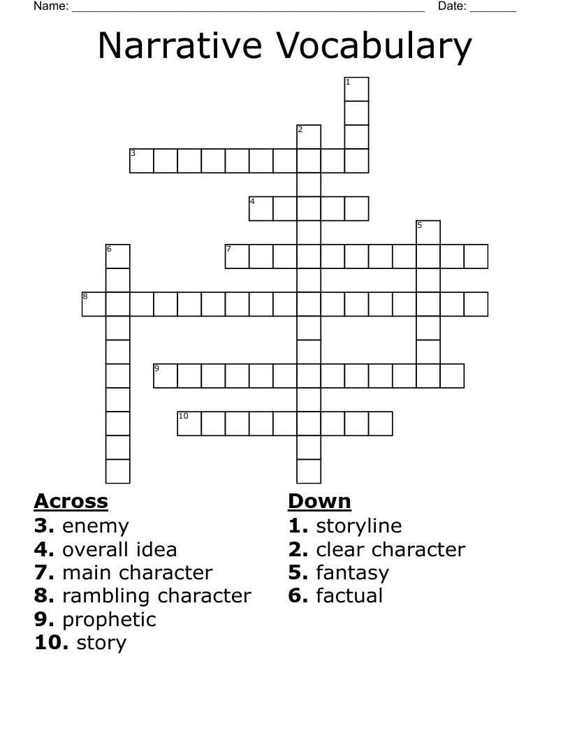 Narrative Vocabulary Crossword