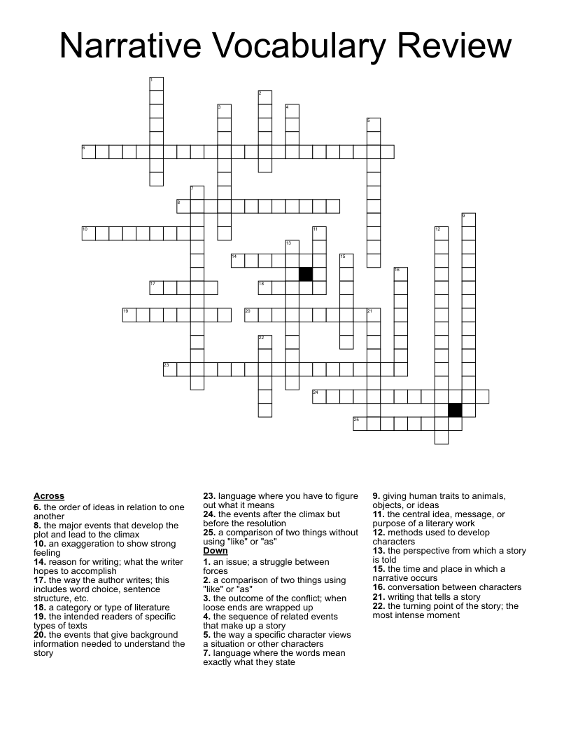 Narrative Vocabulary Review Crossword
