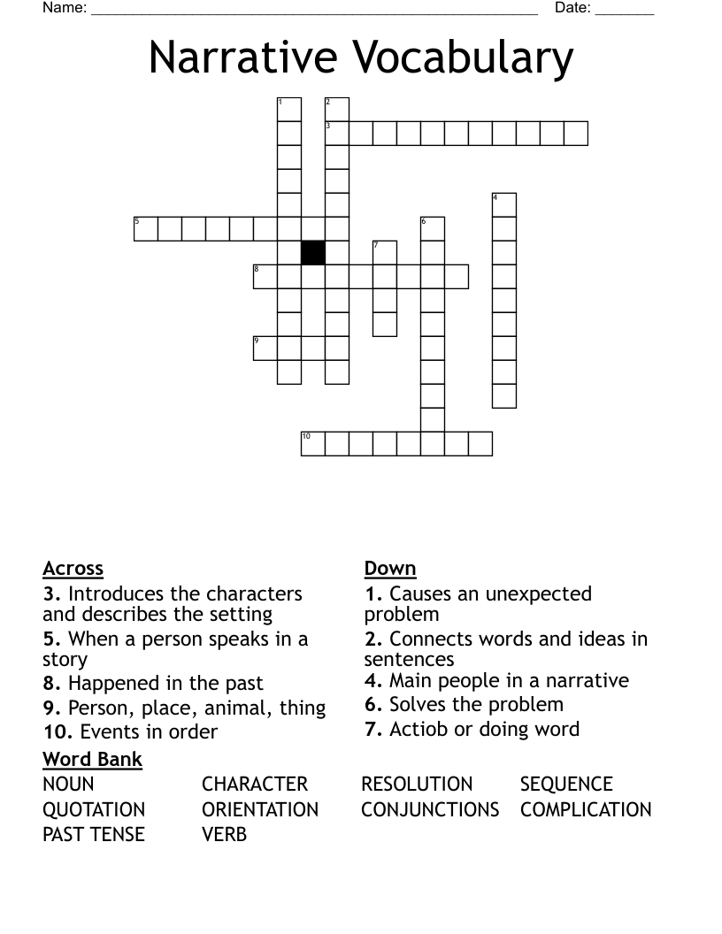 Narrative Vocabulary  Crossword